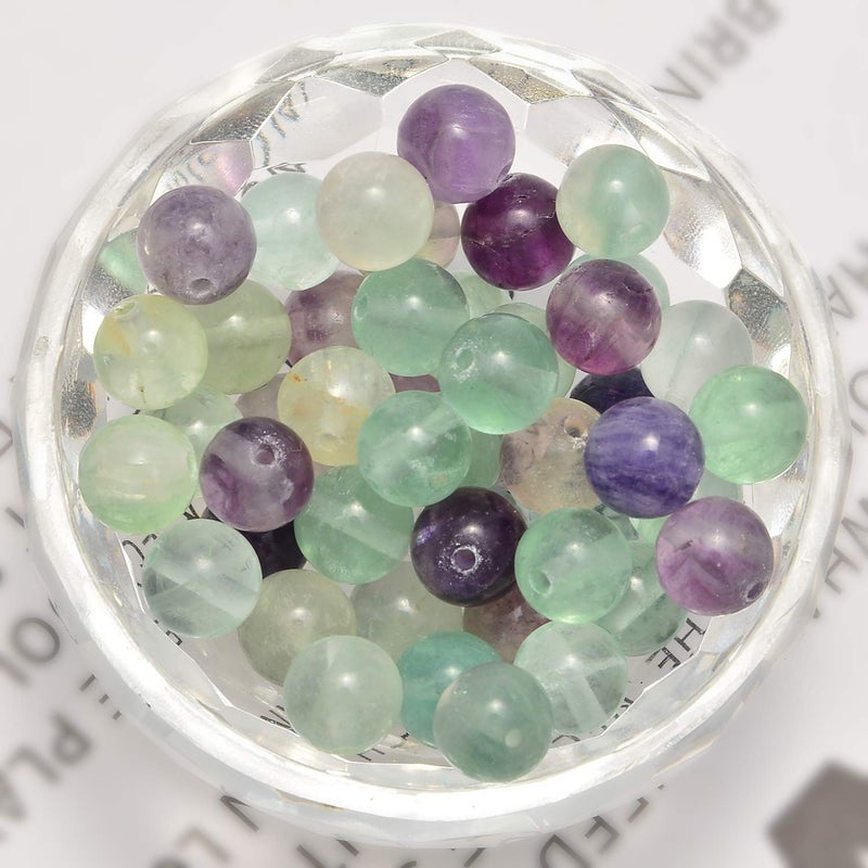 NCB 100Pcs 8mm Natural Stone Gemstone Round Loose Stone Spacer Energy Healing Beads with Free Crystal Stretch Cord for Jewelry Making (Colorful Fluorite, 100Beads) - Image 2